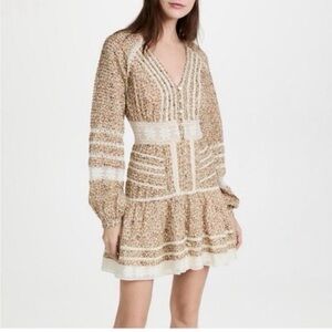 Veronica Beard Addilyn Floral Lace-Trim V-Neck Mini Dress in Beige sz 4 NWT